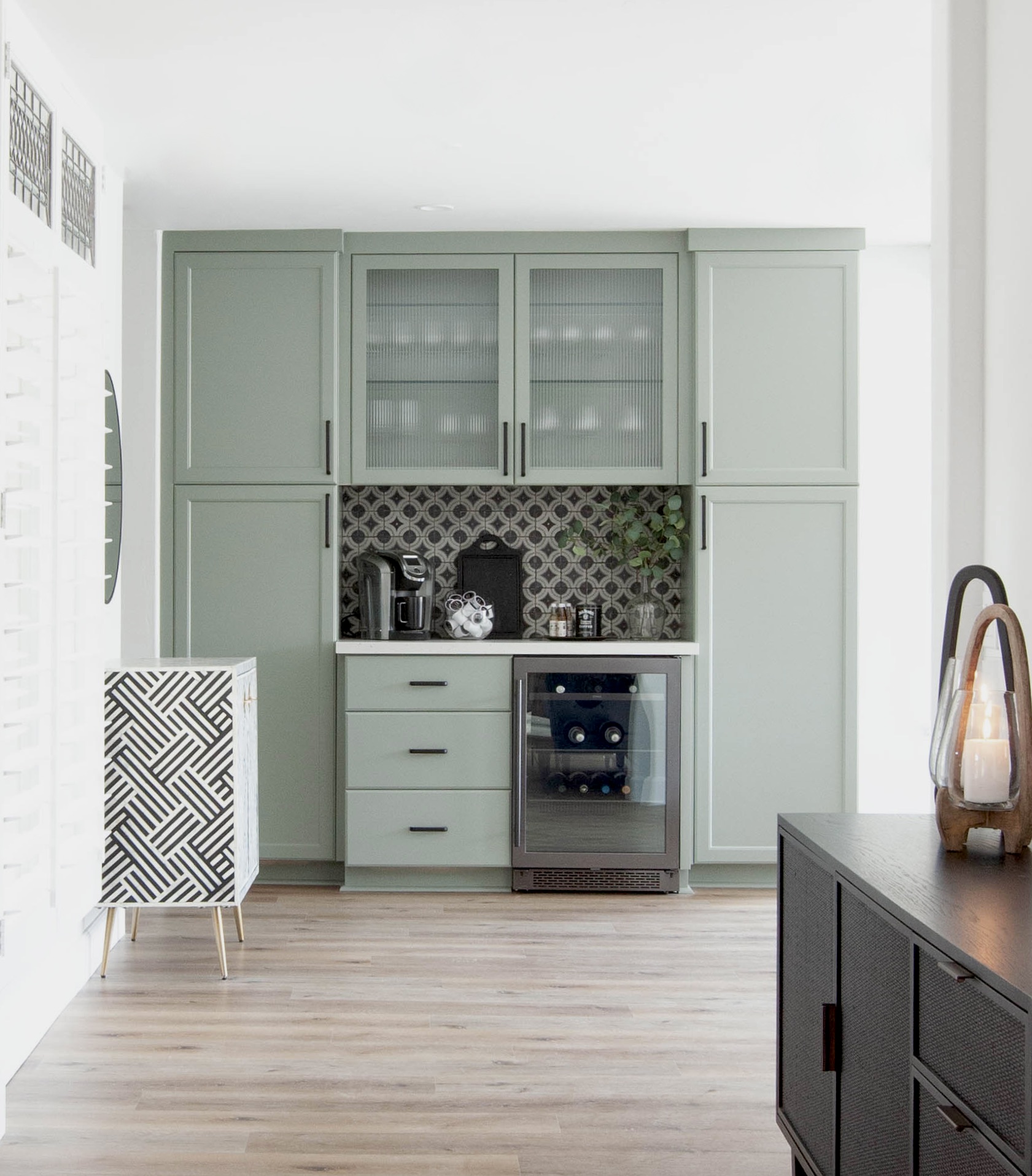 Room Addition & Whole-Home Renovation — sage green coffee bar with custom cabinetry