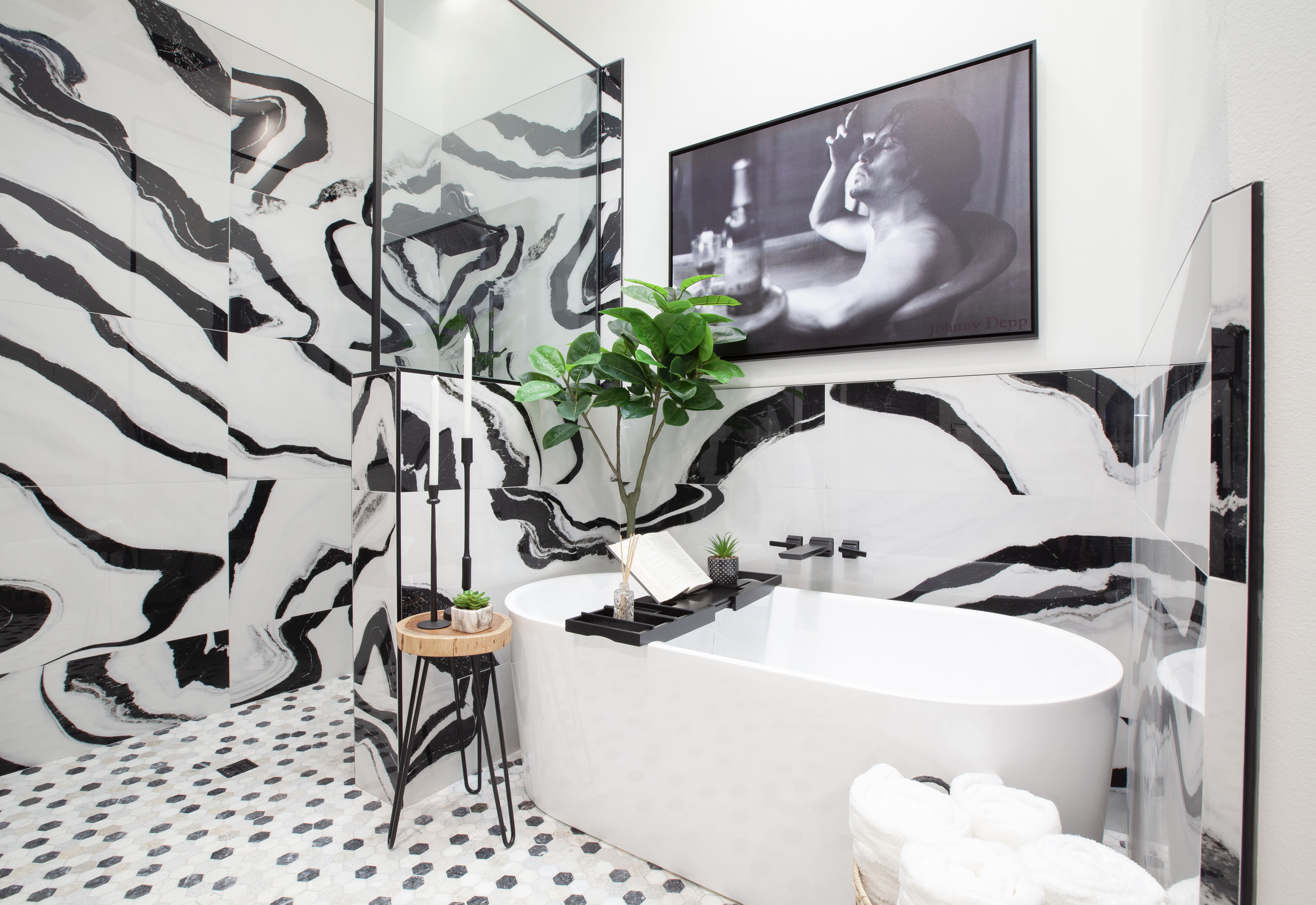 Desert Horizons Residence — master bath with freestanding soaking tub and custom tilework