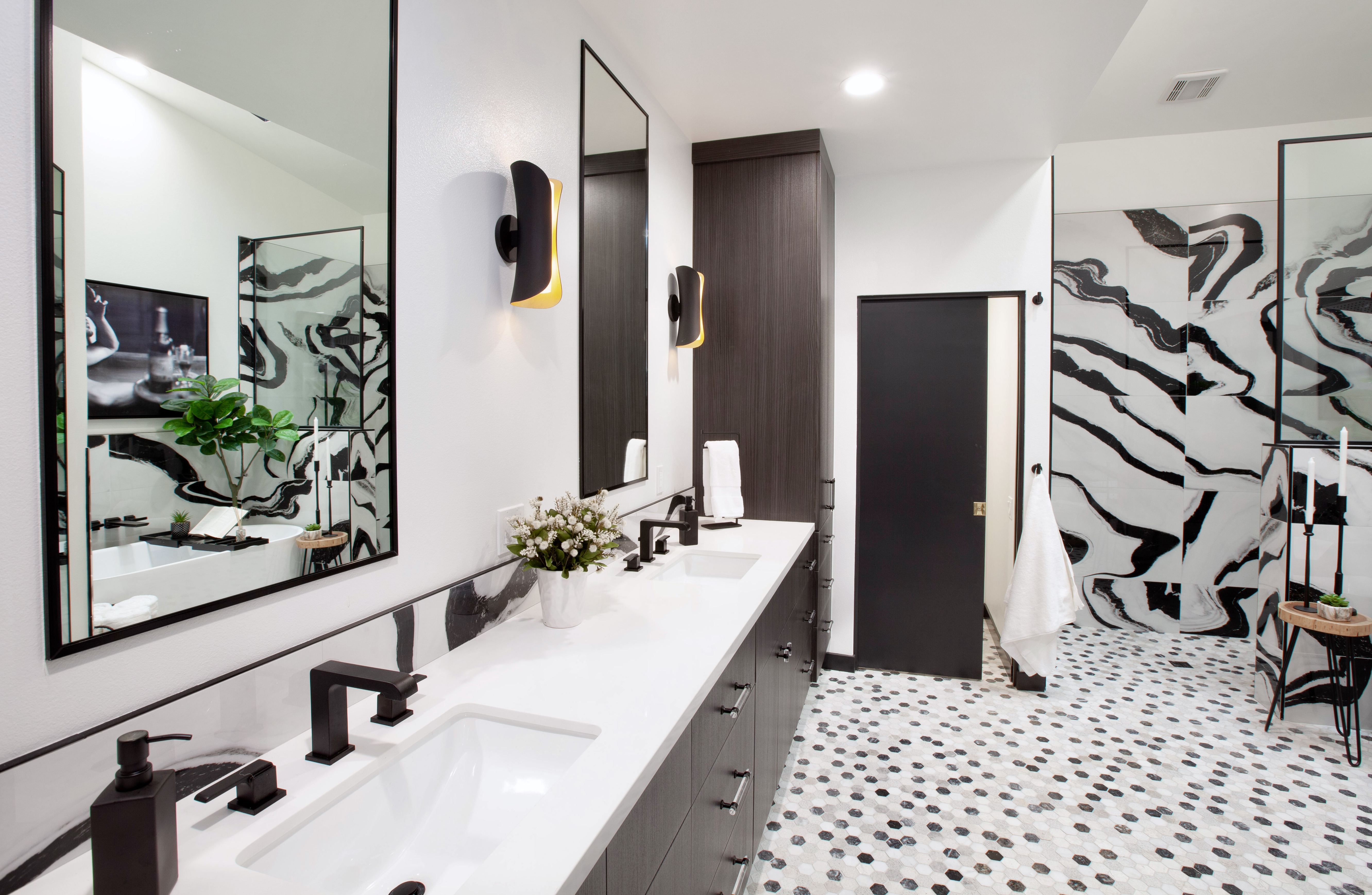 Desert Horizons Residence — double vanity with custom cabinetry and stone countertop